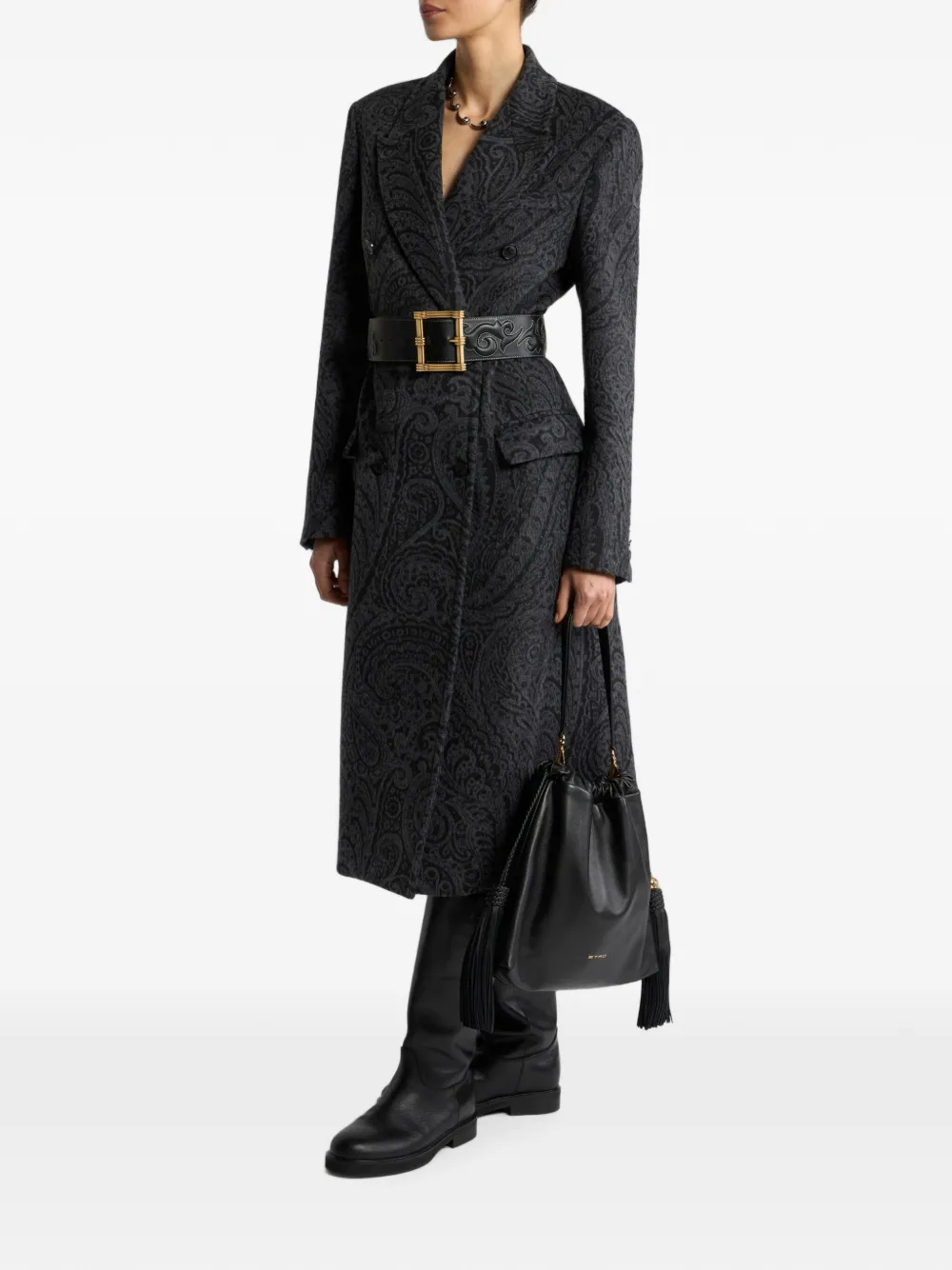ETRO Jas van wolblend met dubbele rij knopen en paisley jacquard Grijs