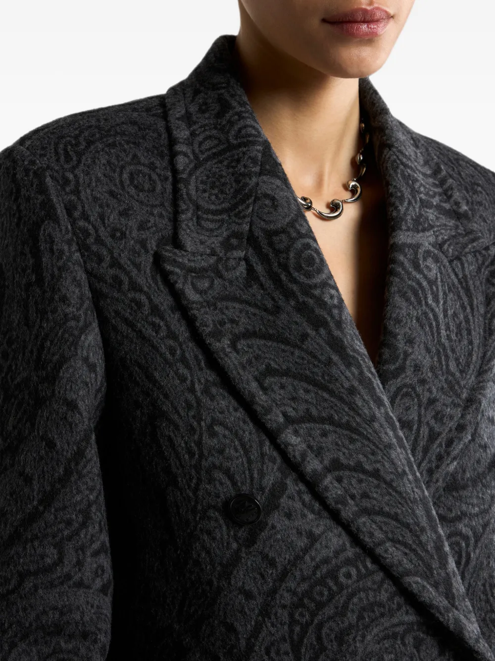 ETRO Jas van wolblend met dubbele rij knopen en paisley jacquard Grijs
