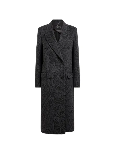 ETRO double-breasted wool jacquard coat with Paisley motif