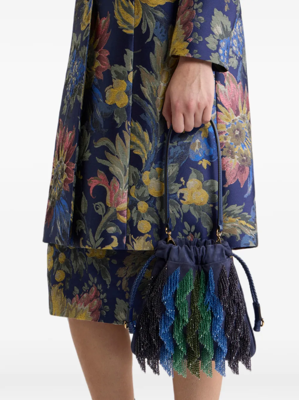 ETRO Kleine suède Kalispera tas met veelkleurige kralen Blauw