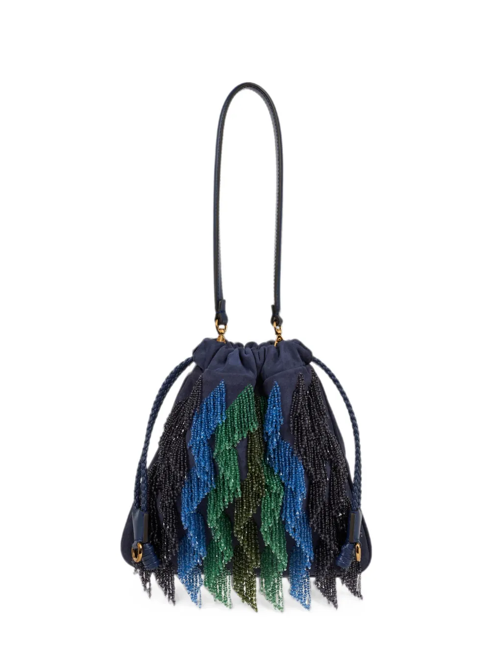 ETRO Borsa Kalispera piccola in pelle scamosciata con perline multicolore - Blu