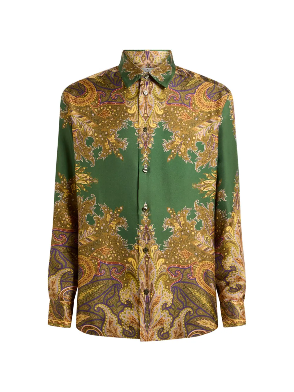 ETRO Seidentwill-Shirt mit aufgesetztem Paisley-Pochette-Print - Grün