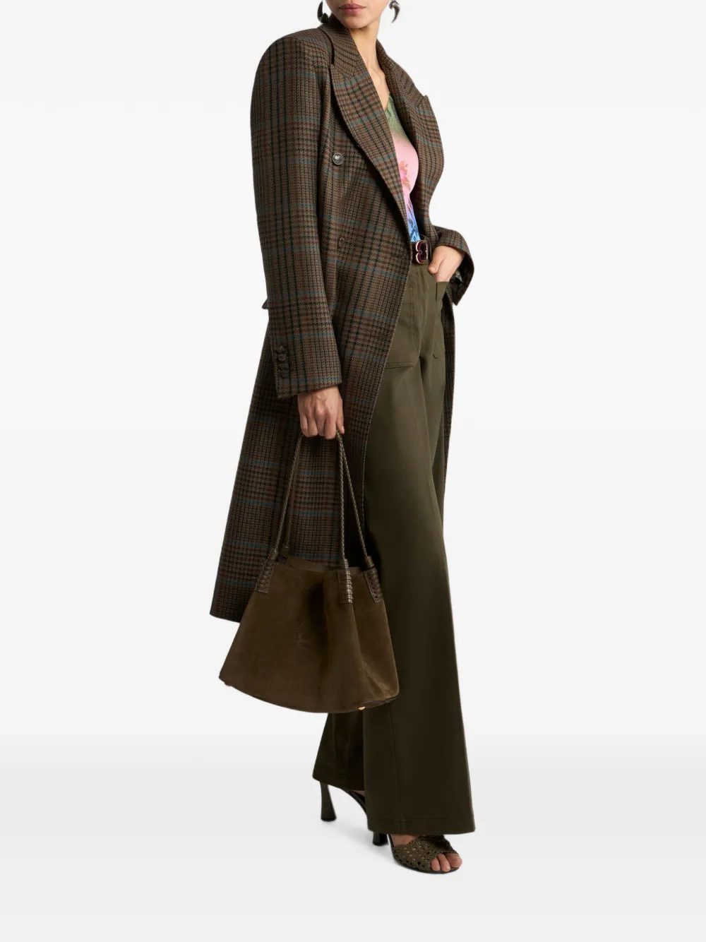 ETRO Wollen jas met dubbele rij knopen en Prince of Wales-motief Bruin