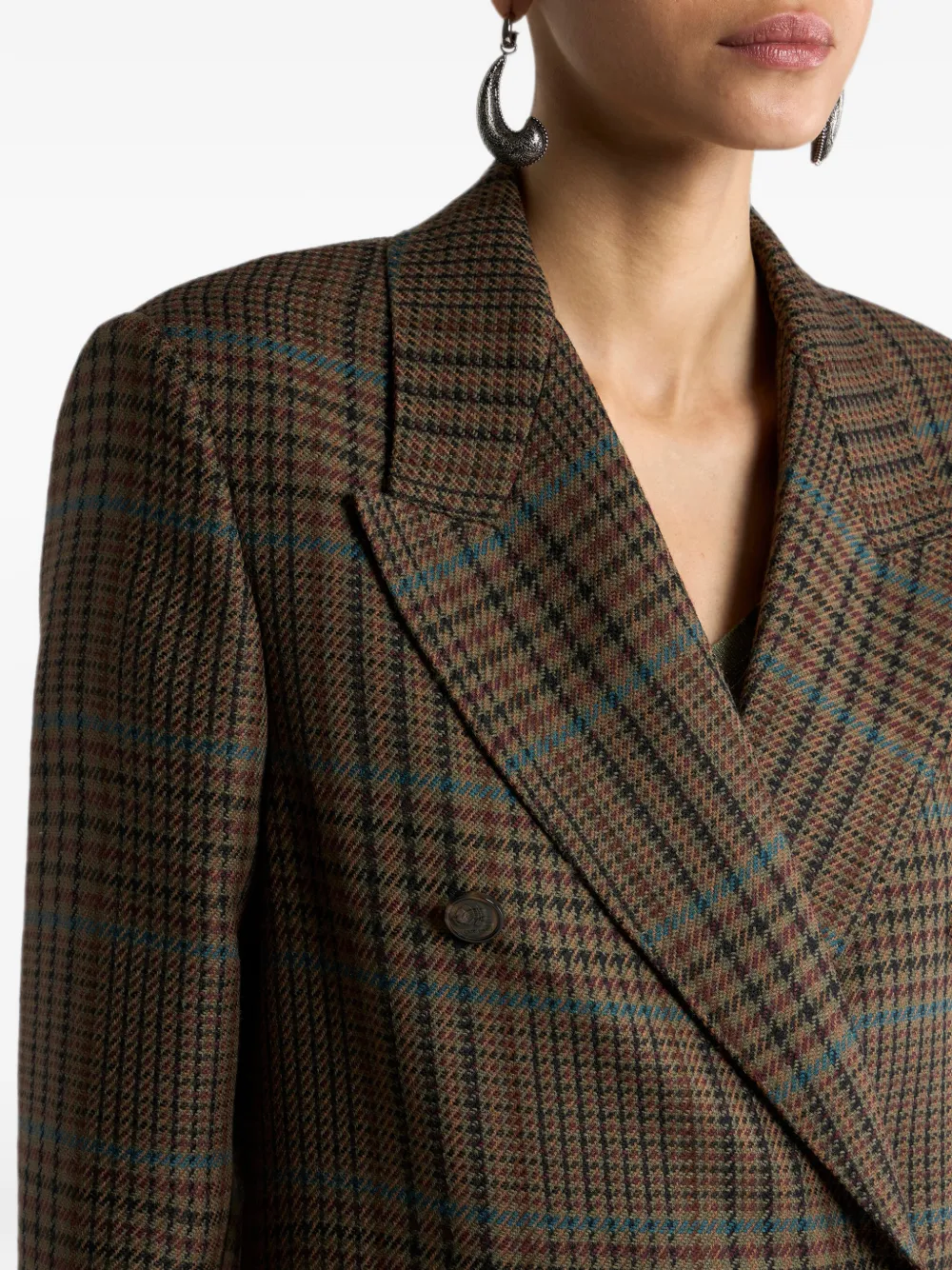 ETRO Wollen jas met dubbele rij knopen en Prince of Wales-motief Bruin