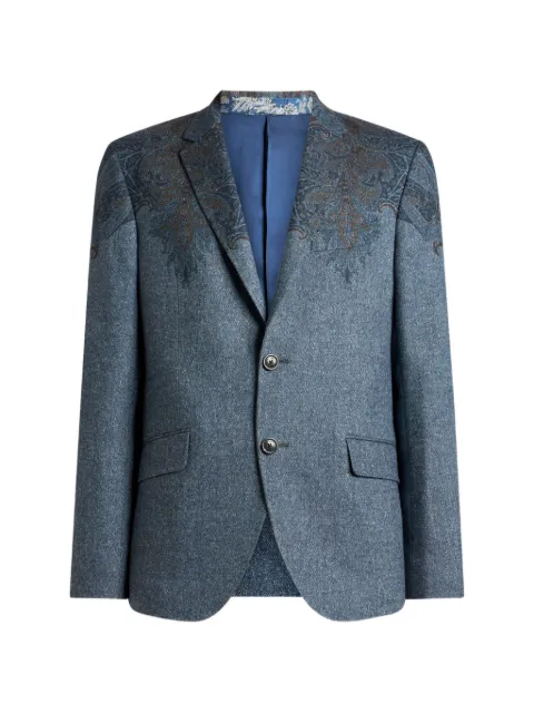 ETRO single-breasted wool-blend jacket with placed Paisley pochette print