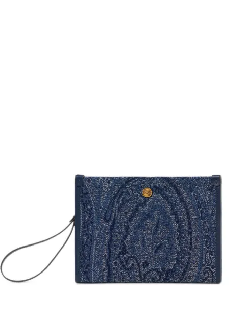 ETRO medium jacquard denim pouch with Paisley motif