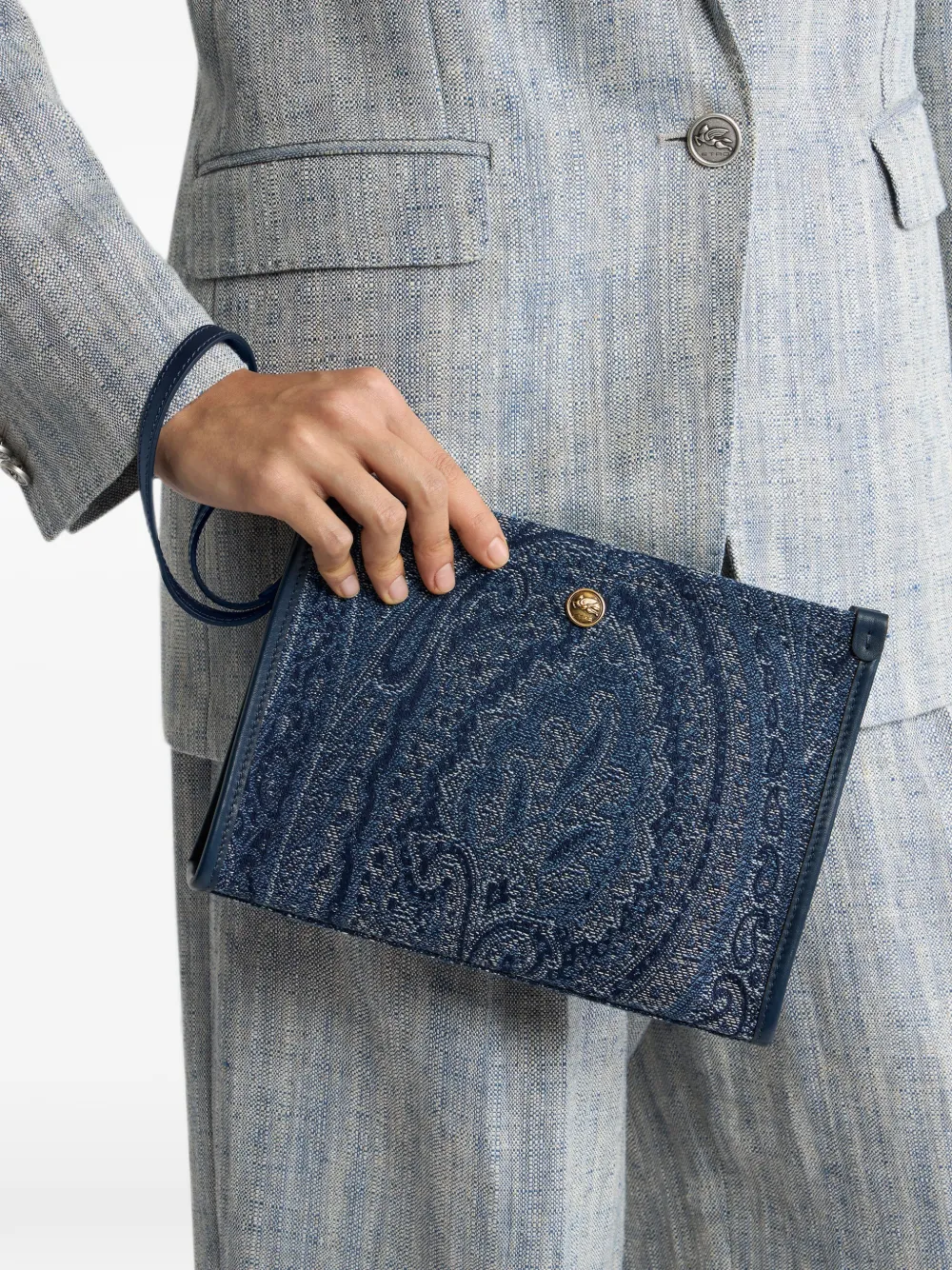 ETRO Medium jacquard denim buidel met Paisley motief Blauw
