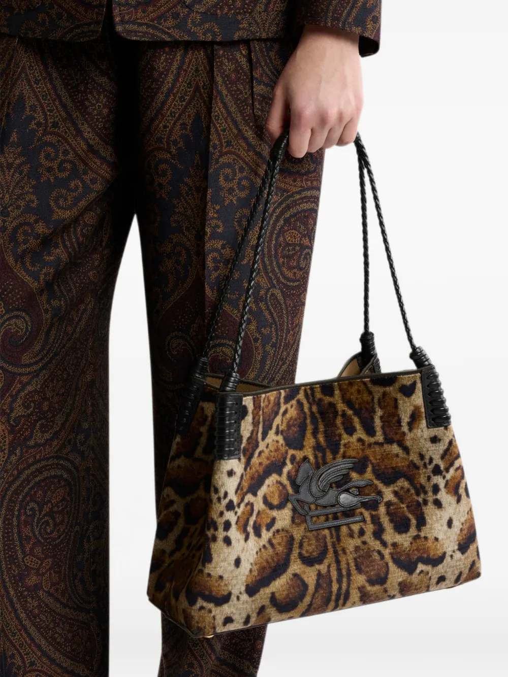 ETRO Medium Libra shopper van fluweel met luipaard-motief Beige