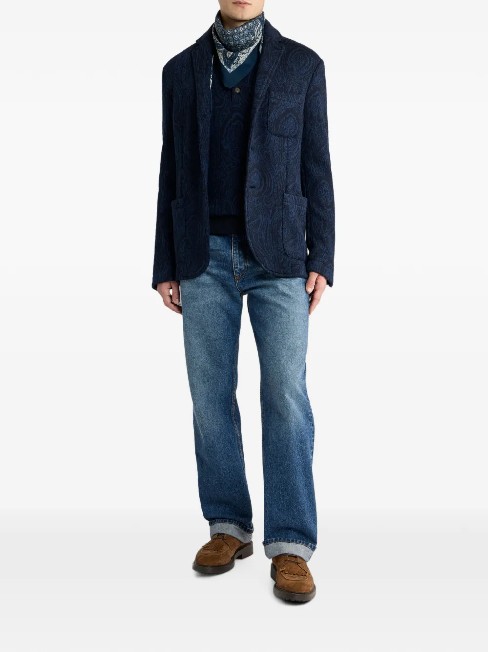 ETRO Wollenblend jacquard colbert met enkele rij knopen en Arnica-motief Blauw