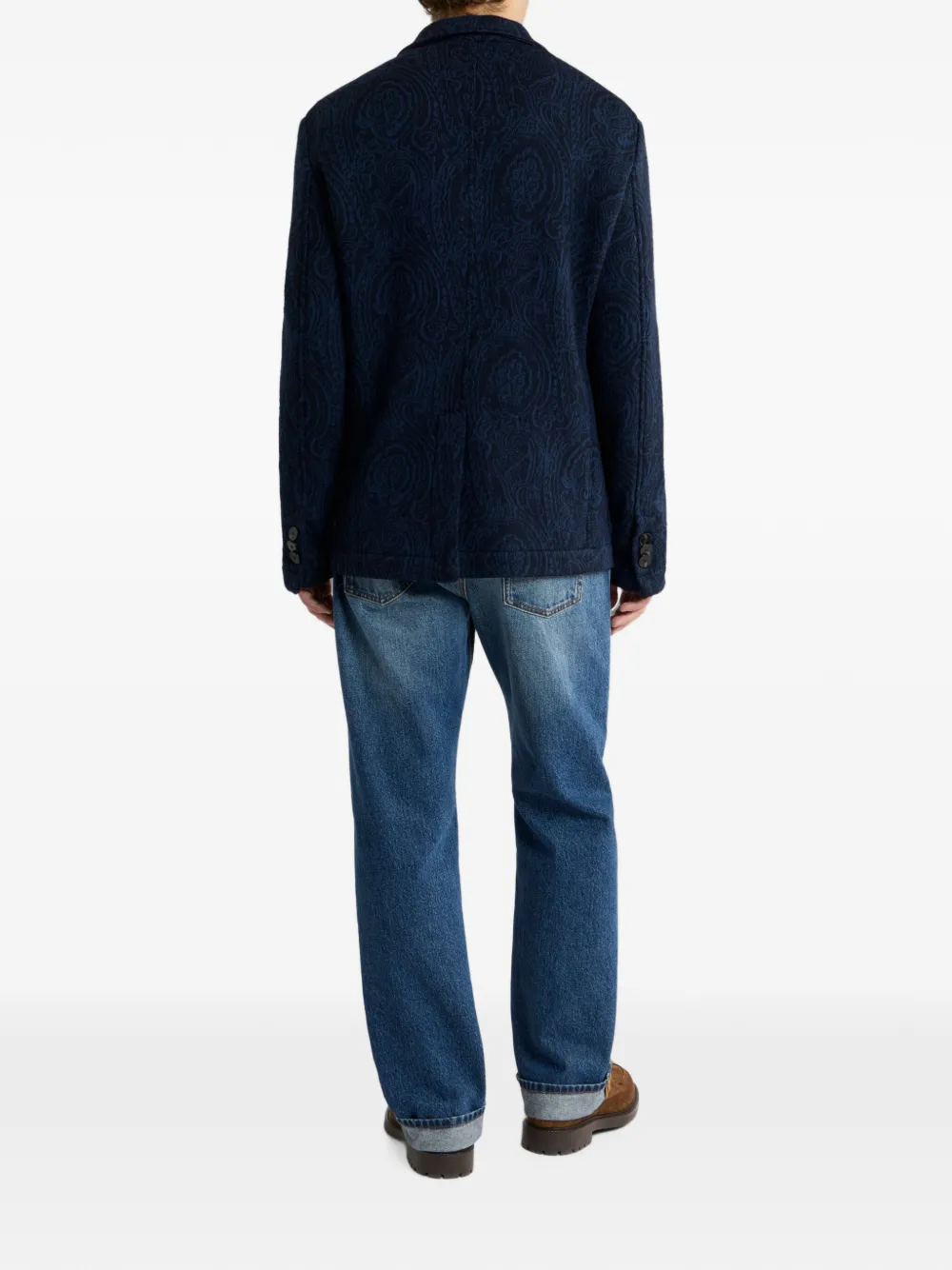 ETRO Wollenblend jacquard colbert met enkele rij knopen en Arnica-motief Blauw