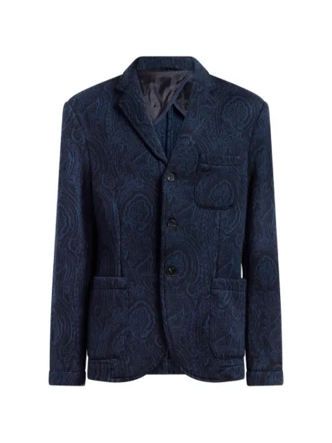 ETRO single-breasted wool-blend jacquard jacket with arnica-motif