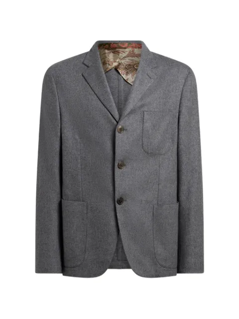 ETRO single-breasted jacket in plain-coloured wool-blend flannel