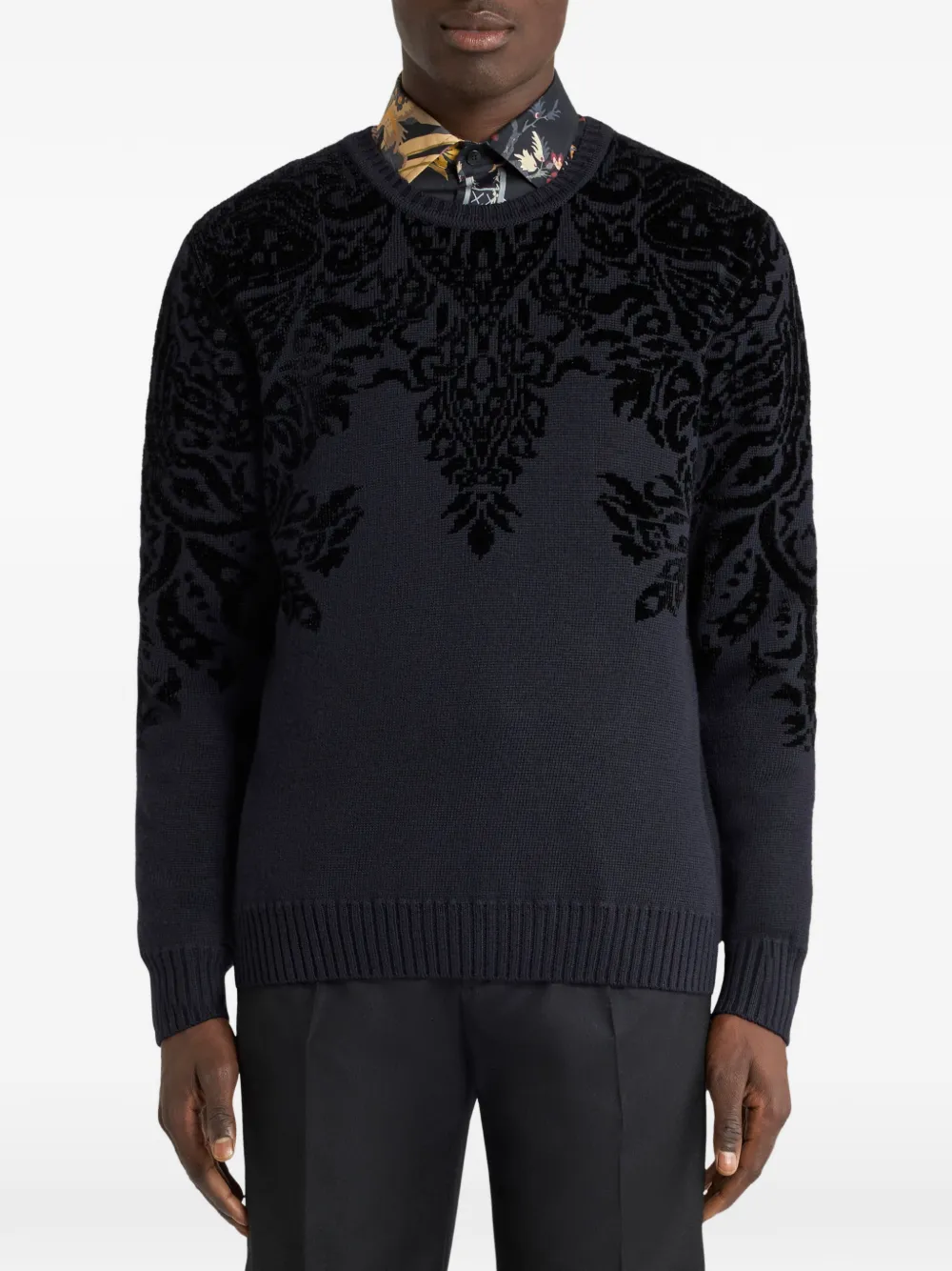 ETRO Trui van wolblend met jacquard chenille-motief Blauw