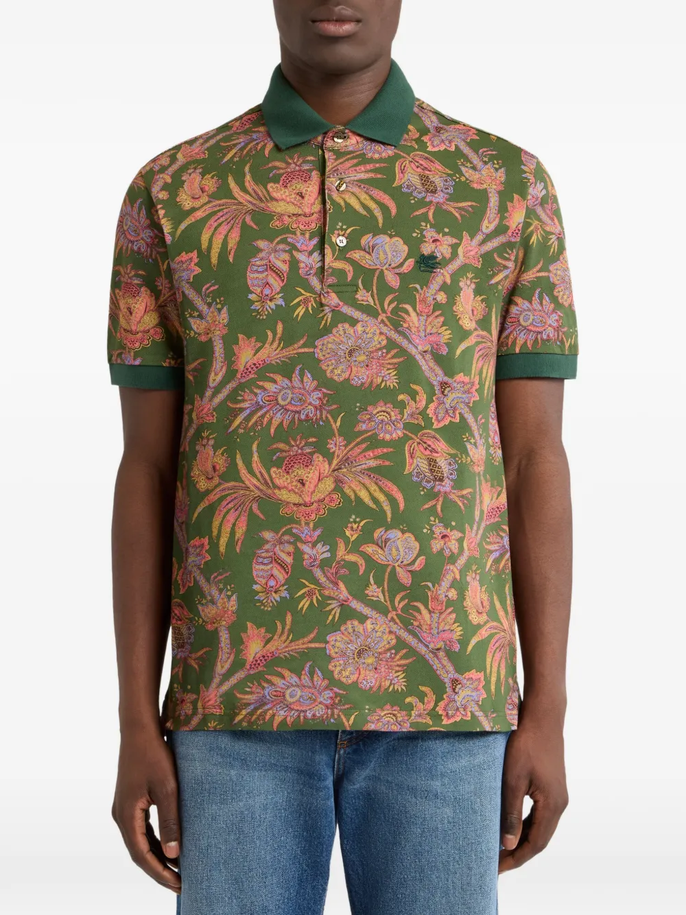 ETRO katoenen piqué poloshirt met bloemig Paisley motief Groen