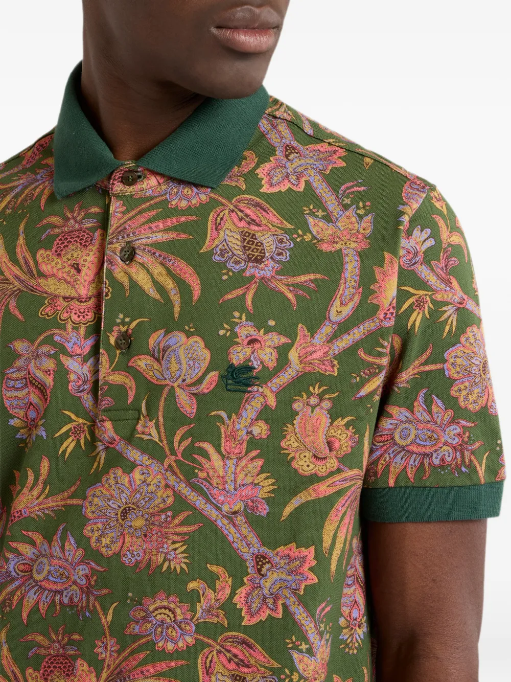 ETRO katoenen piqué poloshirt met bloemig Paisley motief Groen