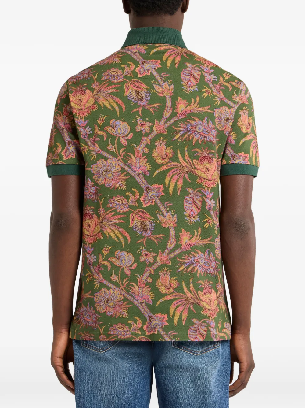 ETRO katoenen piqué poloshirt met bloemig Paisley motief Groen