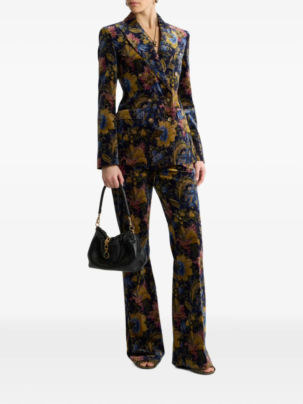ETRO Fluweel-katoenen blazer met dubbele rij knopen en bloemen-print Blauw