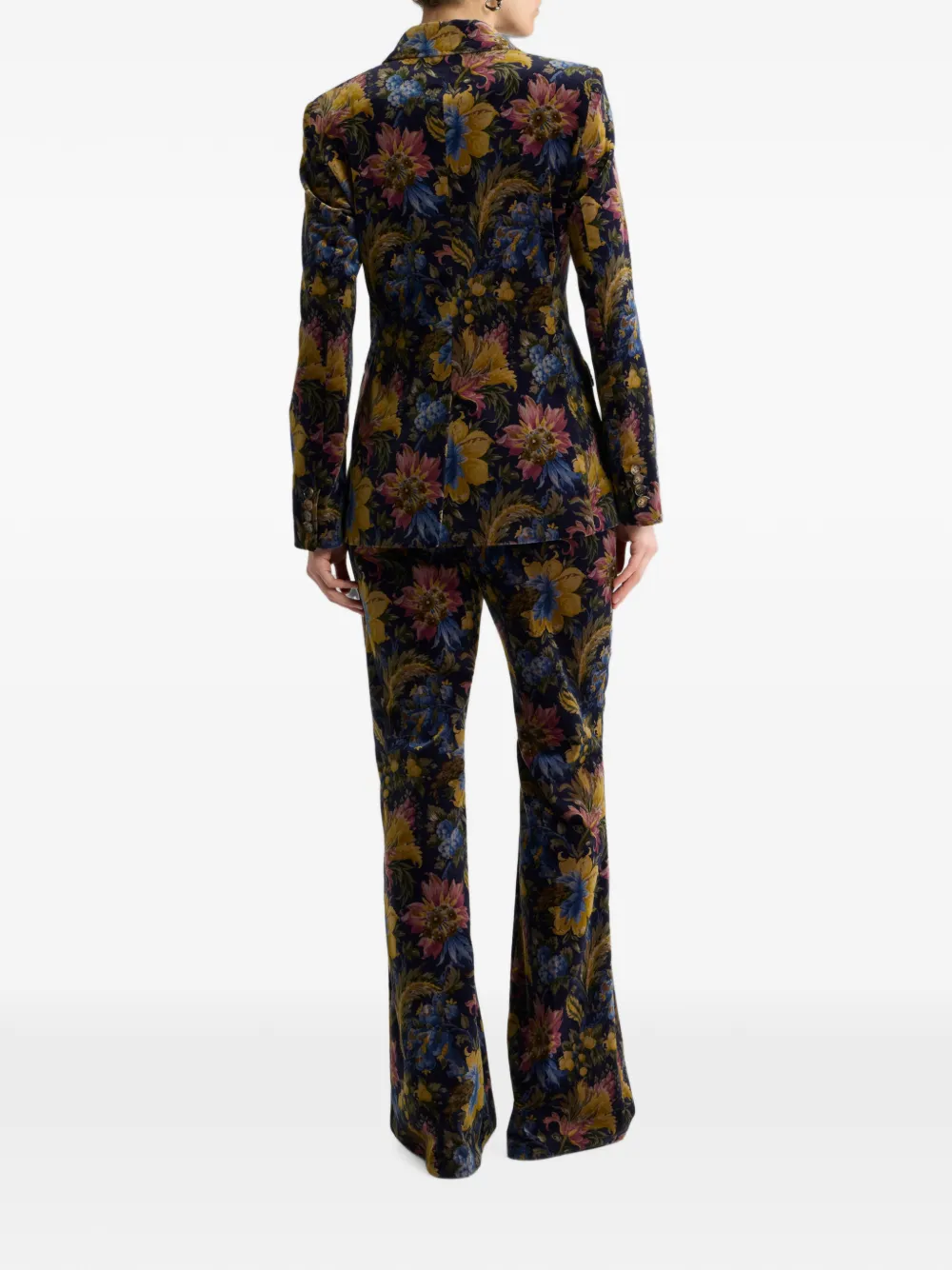 ETRO Fluweel-katoenen blazer met dubbele rij knopen en bloemen-print Blauw