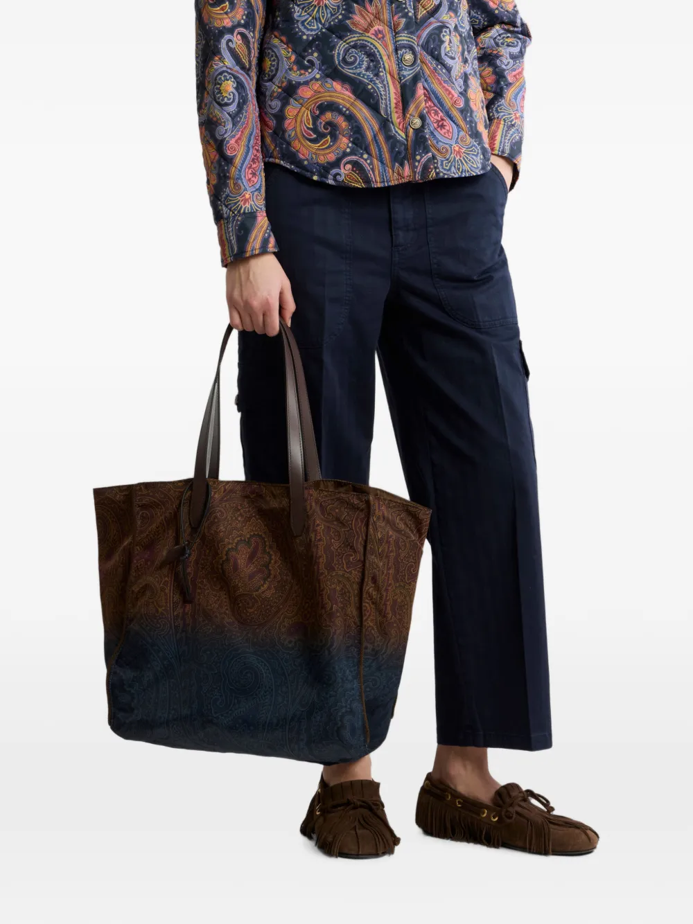 ETRO Unfold Me nylon shopper met degradé Arnica-motief Bruin