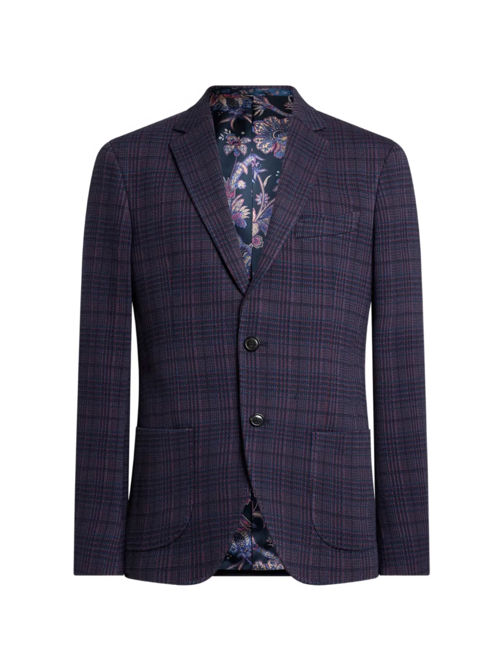 ETRO single-breasted knit jacket with check motif - Blue