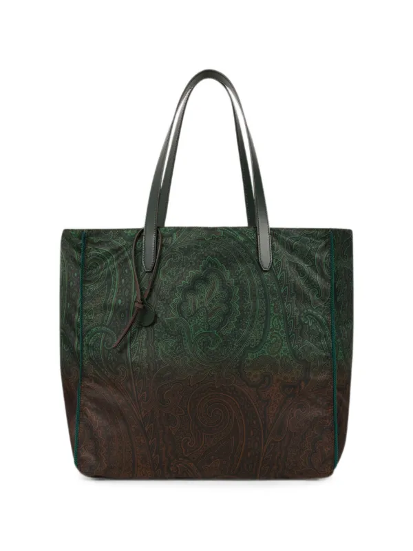 Etro Unfold Me Nylon Tote Bag with Degradé Arnica Motif in Green