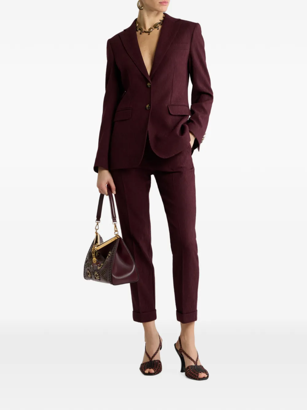 ETRO Blazer van wol met enkele rij knopen en medaillon jacquard Rood