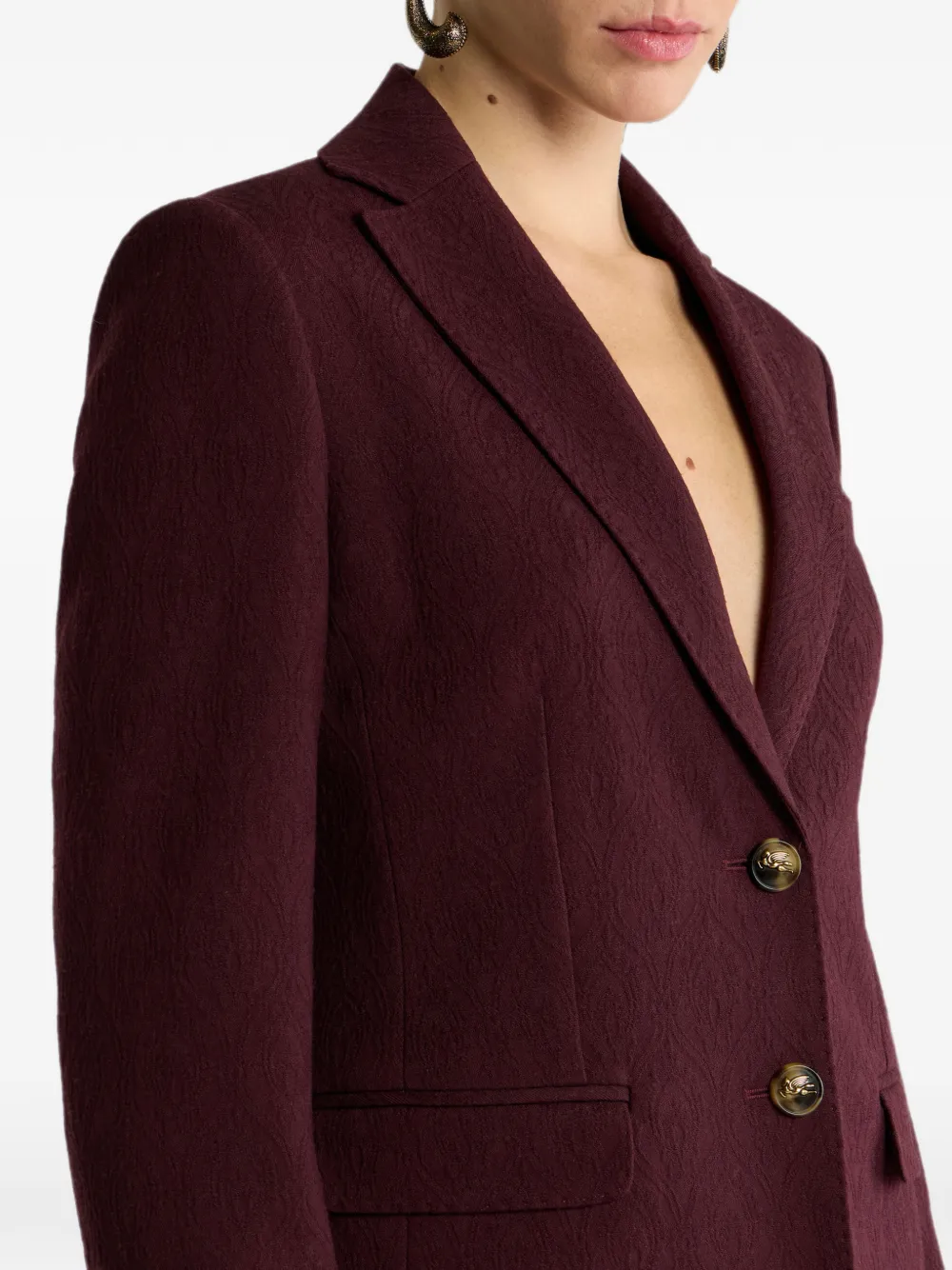ETRO Blazer van wol met enkele rij knopen en medaillon jacquard Rood