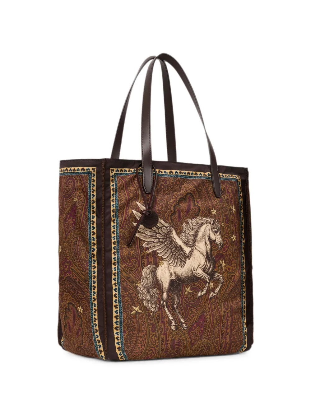 ETRO Nylon shopper met Pegaso-print en Arnica-motief Bruin