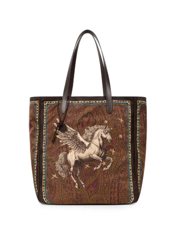 ETRO Nylon Tote Bag With Pegaso Print And Arnica Motif | Brown