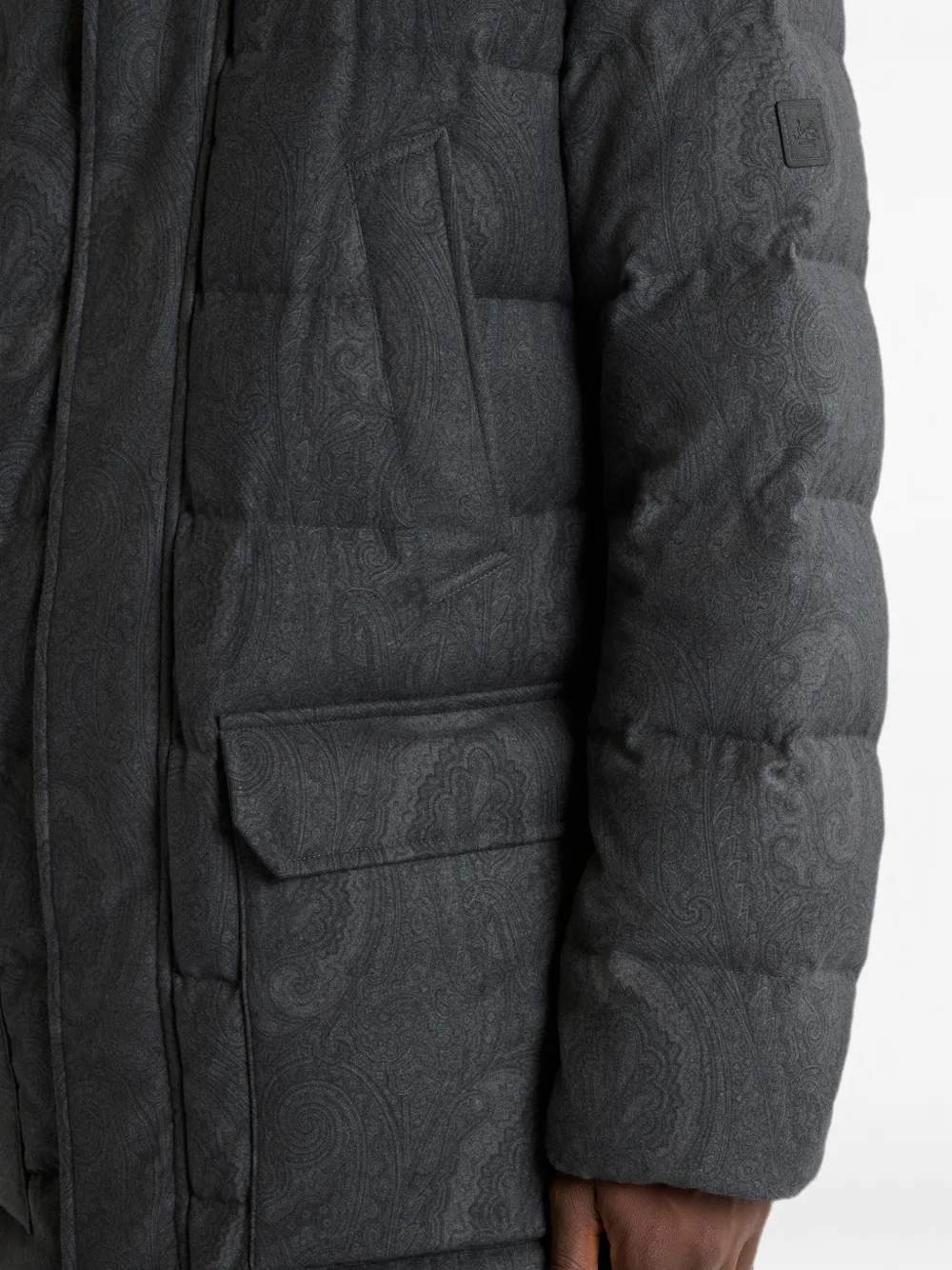 ETRO Wollen donsjack met capuchon en Arnica motief Grijs