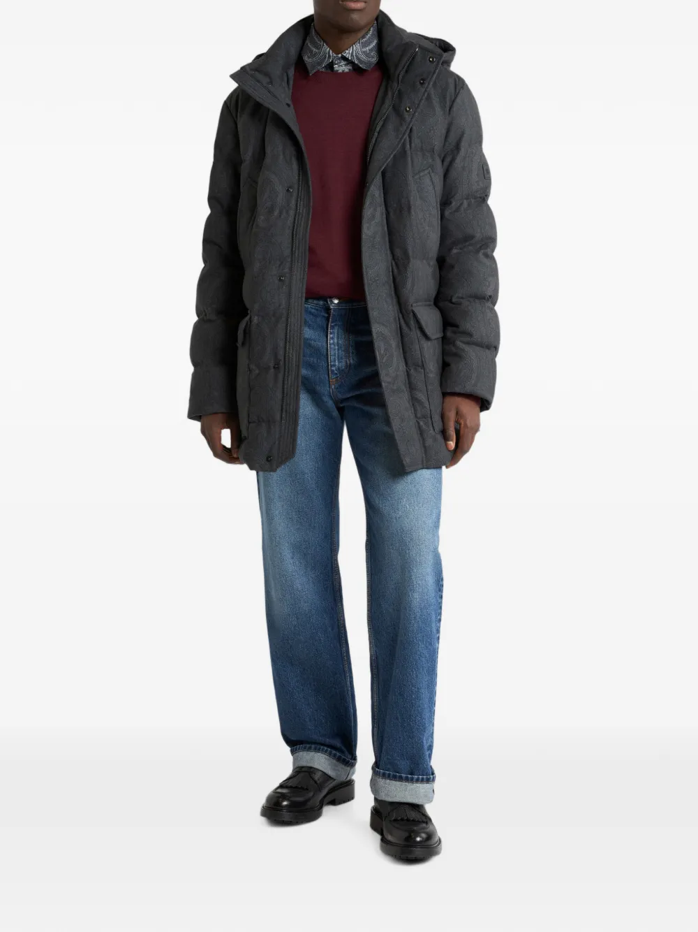 ETRO Wollen donsjack met capuchon en Arnica motief Grijs