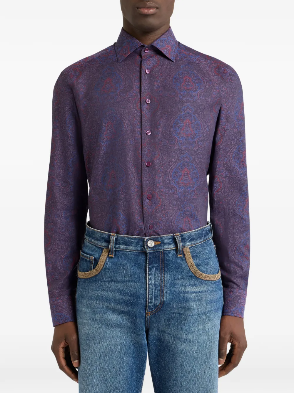 ETRO Katoenen jacquard overhemd met siermotief Paars