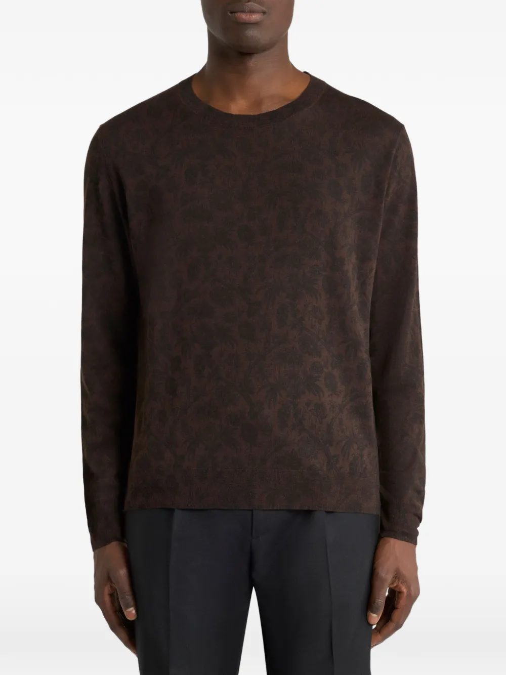 ETRO Wollen en zijden trui met bloemig Paisley-patroon Bruin