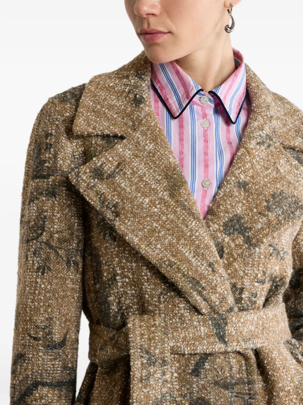 ETRO Bouclé wikkeljas met bloem en dier motief Beige