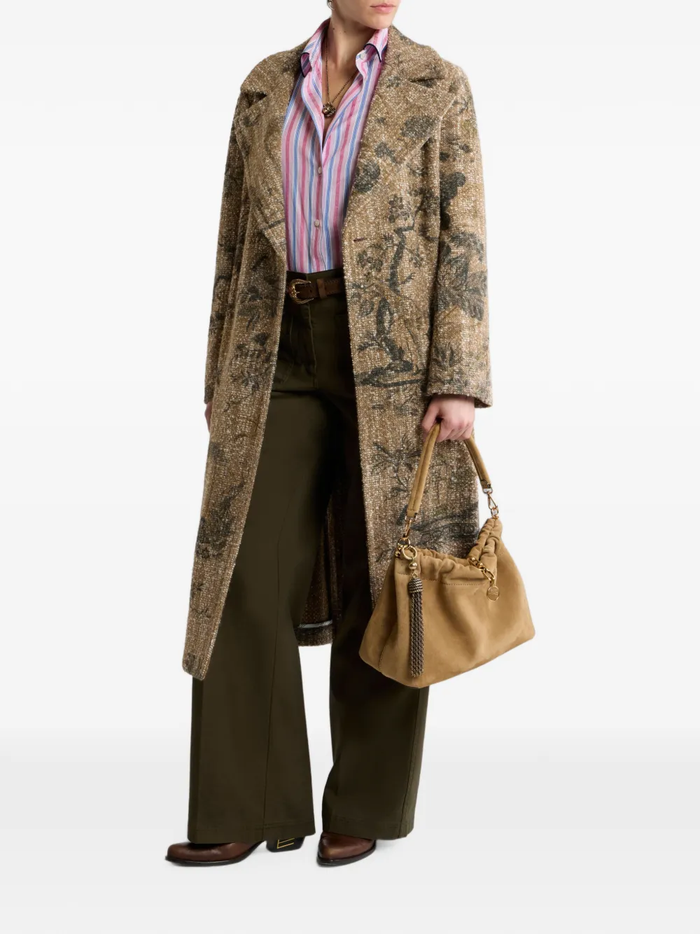 ETRO Bouclé wikkeljas met bloem en dier motief Beige