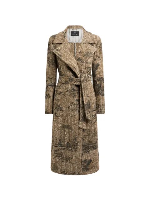 ETRO bouclé wrap coat with flower and animal motif