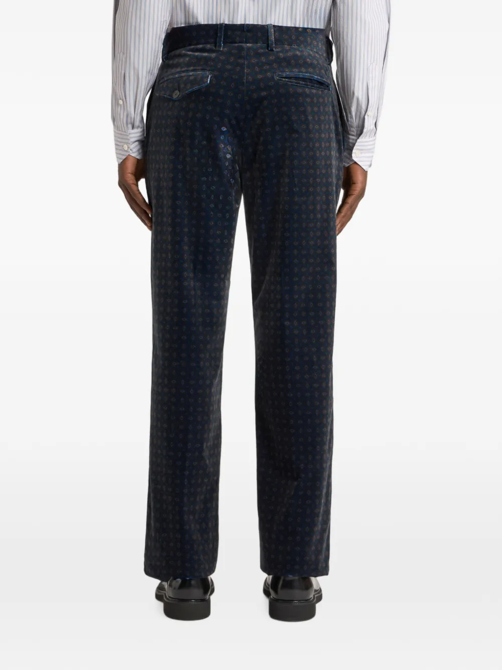 ETRO Straight-leg katoenen fluwelen broek met stropdas-motief Blauw