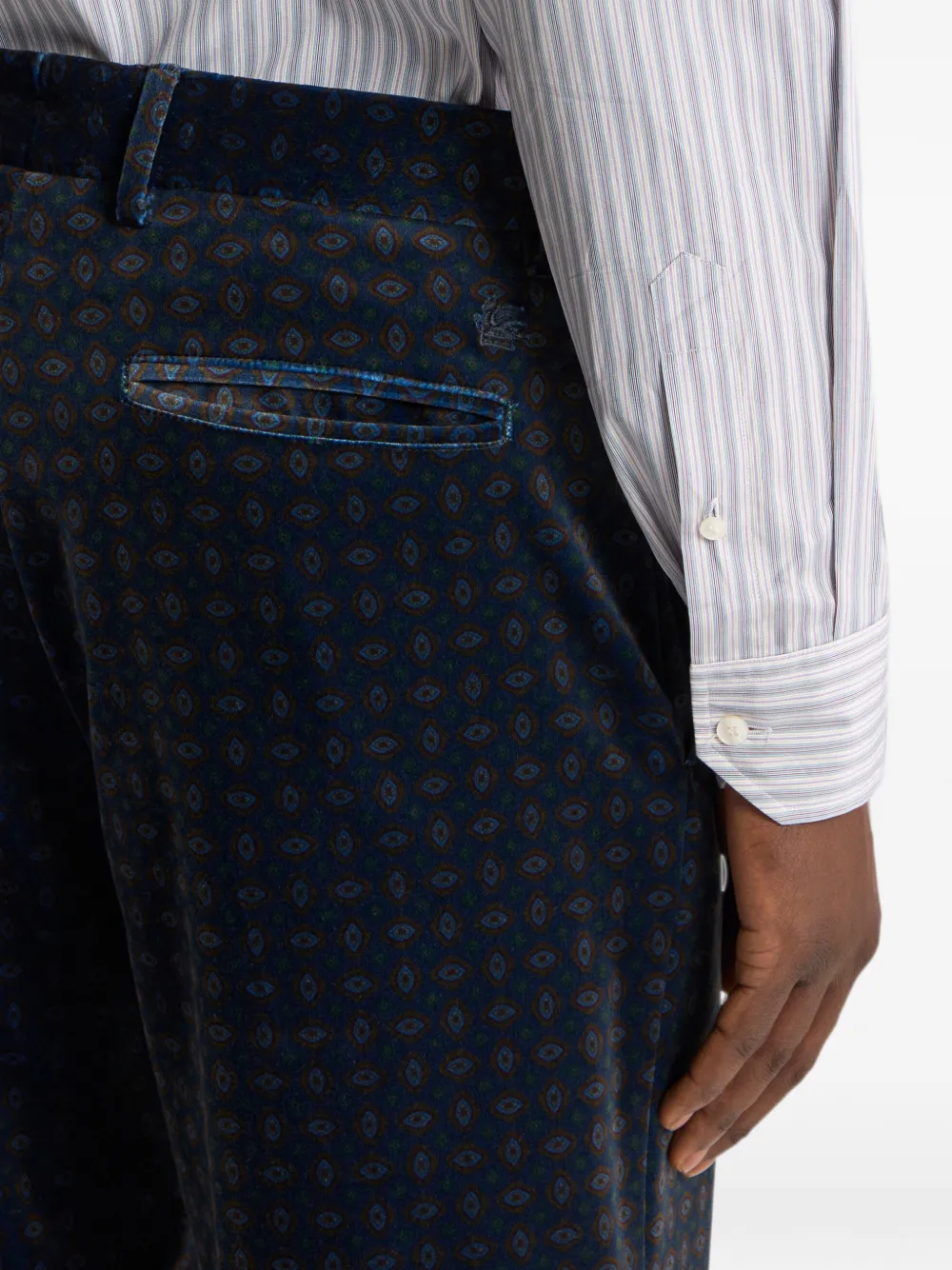 ETRO Straight-leg katoenen fluwelen broek met stropdas-motief Blauw