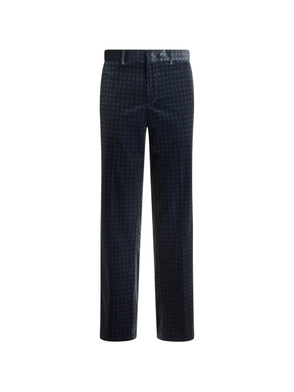 ETRO straight-leg cotton velvet trousers with tie motif - Blue