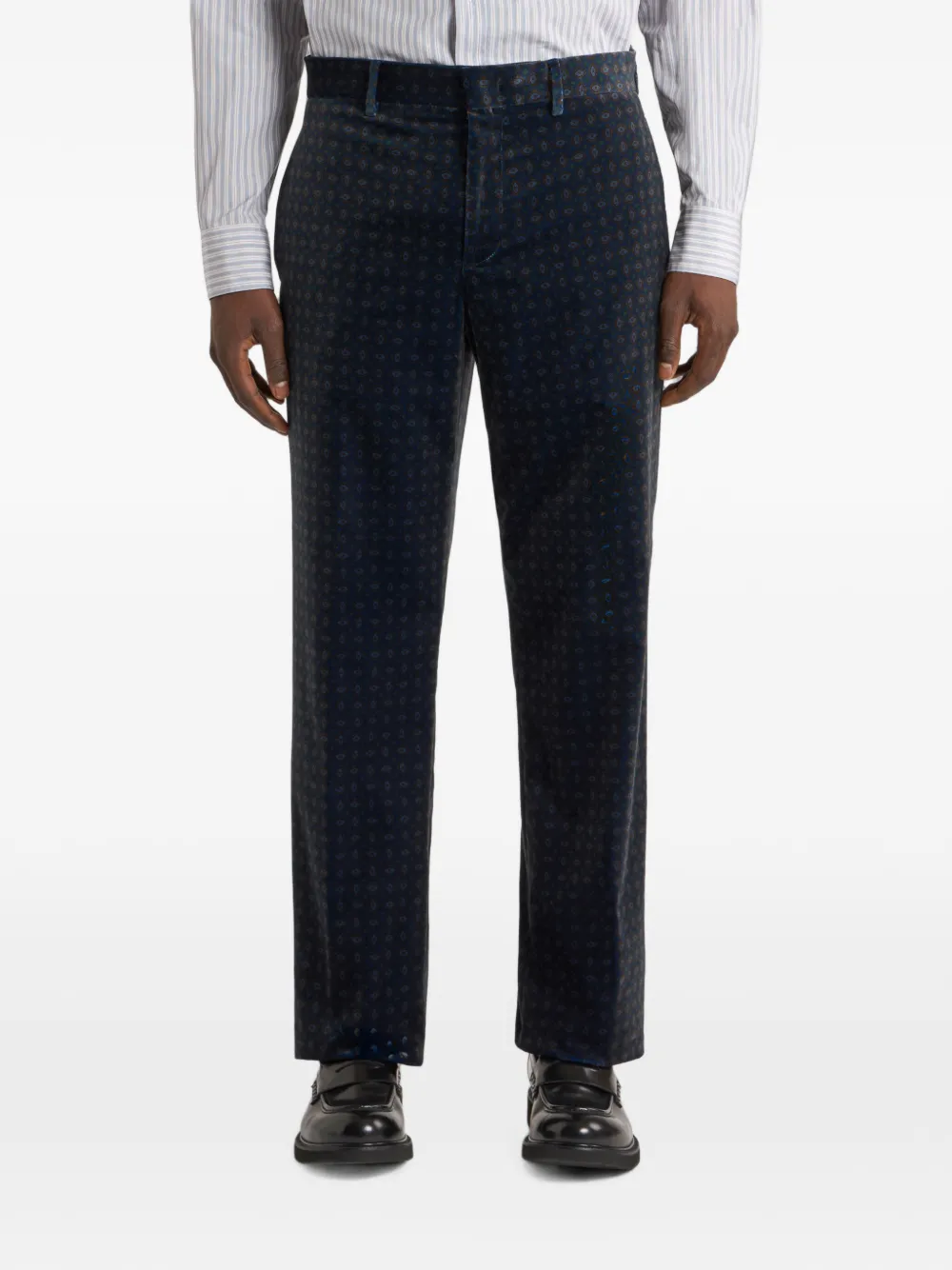 ETRO Straight-leg katoenen fluwelen broek met stropdas-motief Blauw