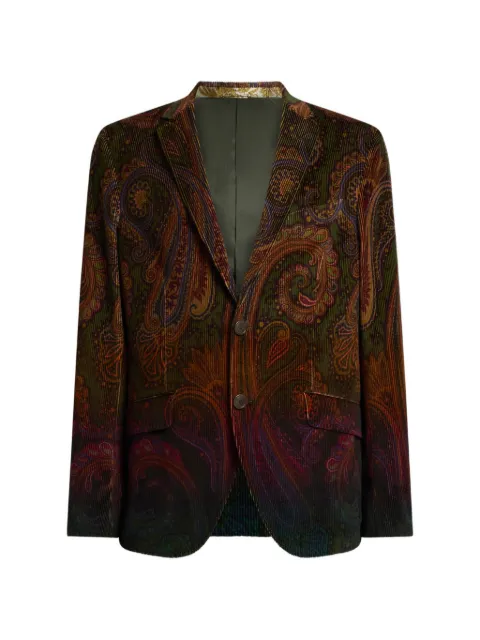 ETRO single-breasted cotton corduroy jacket with placed degradé Paisley print