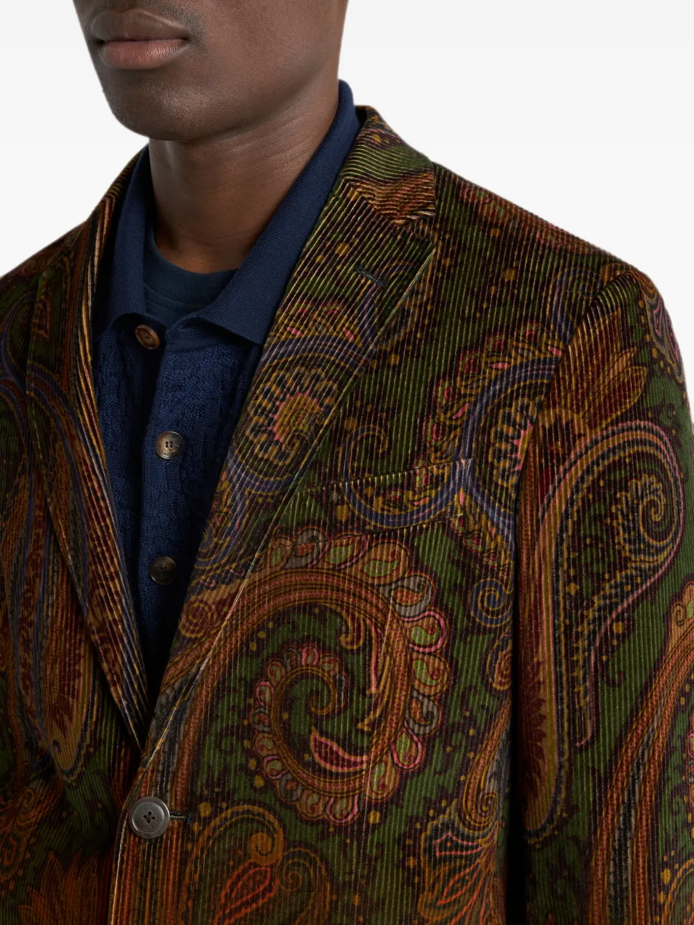ETRO Katoenen ribfluwelen blazer met degradé Paisley print Groen