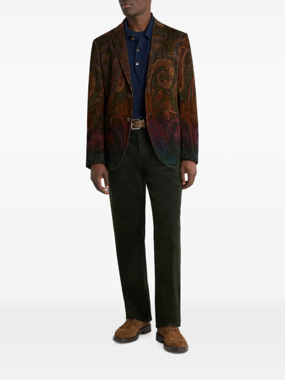 ETRO Katoenen ribfluwelen blazer met degradé Paisley print Groen
