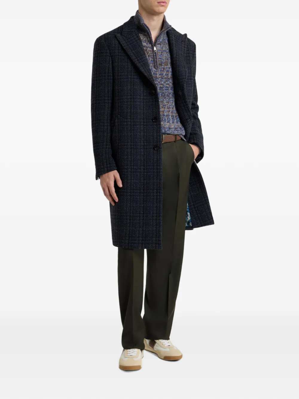 ETRO Wollen en kasjmier jas met geruit patroon Blauw