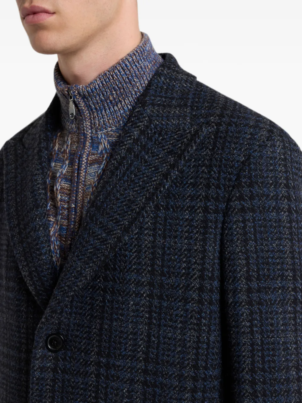 ETRO Wollen en kasjmier jas met geruit patroon Blauw