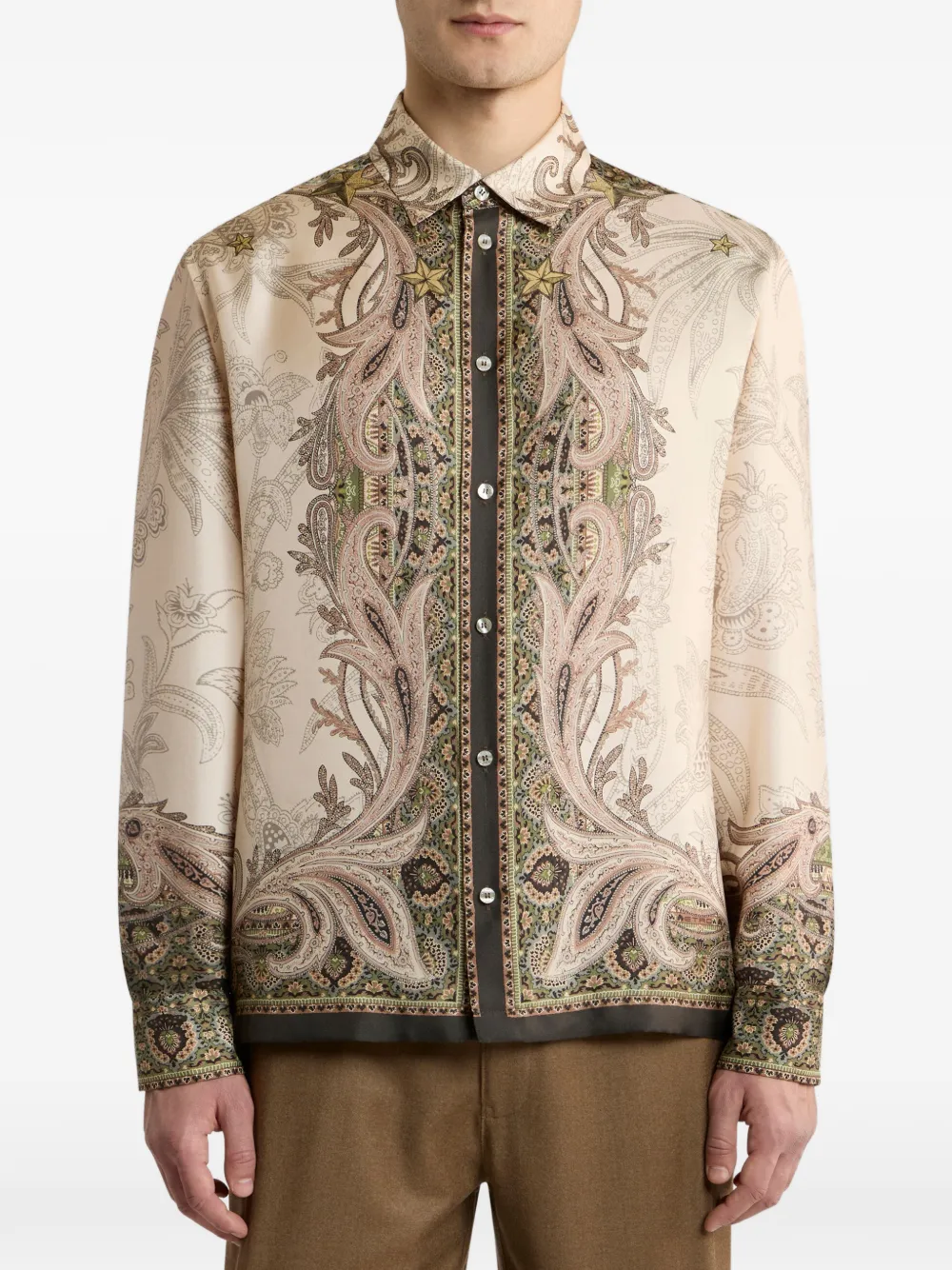 ETRO Zijden twill overhemd met Pegaso-print Beige