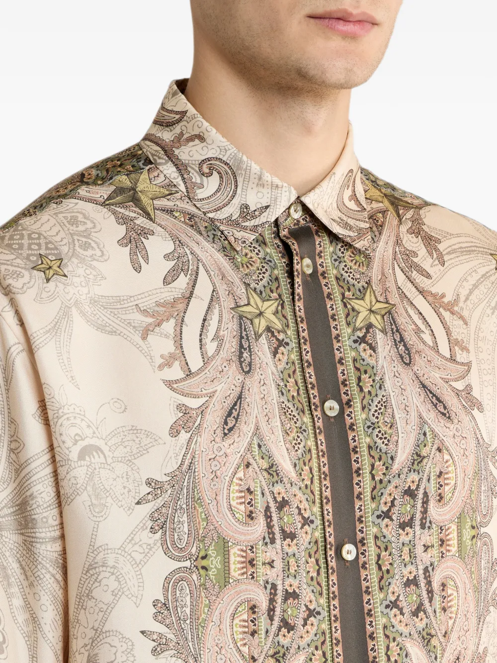 ETRO Zijden twill overhemd met Pegaso-print Beige