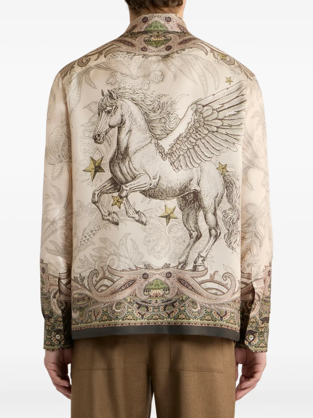 ETRO Zijden twill overhemd met Pegaso-print Beige