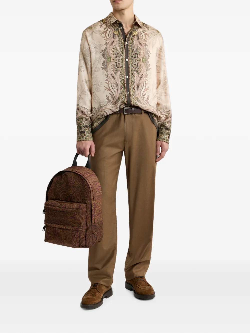 ETRO Zijden twill overhemd met Pegaso-print Beige