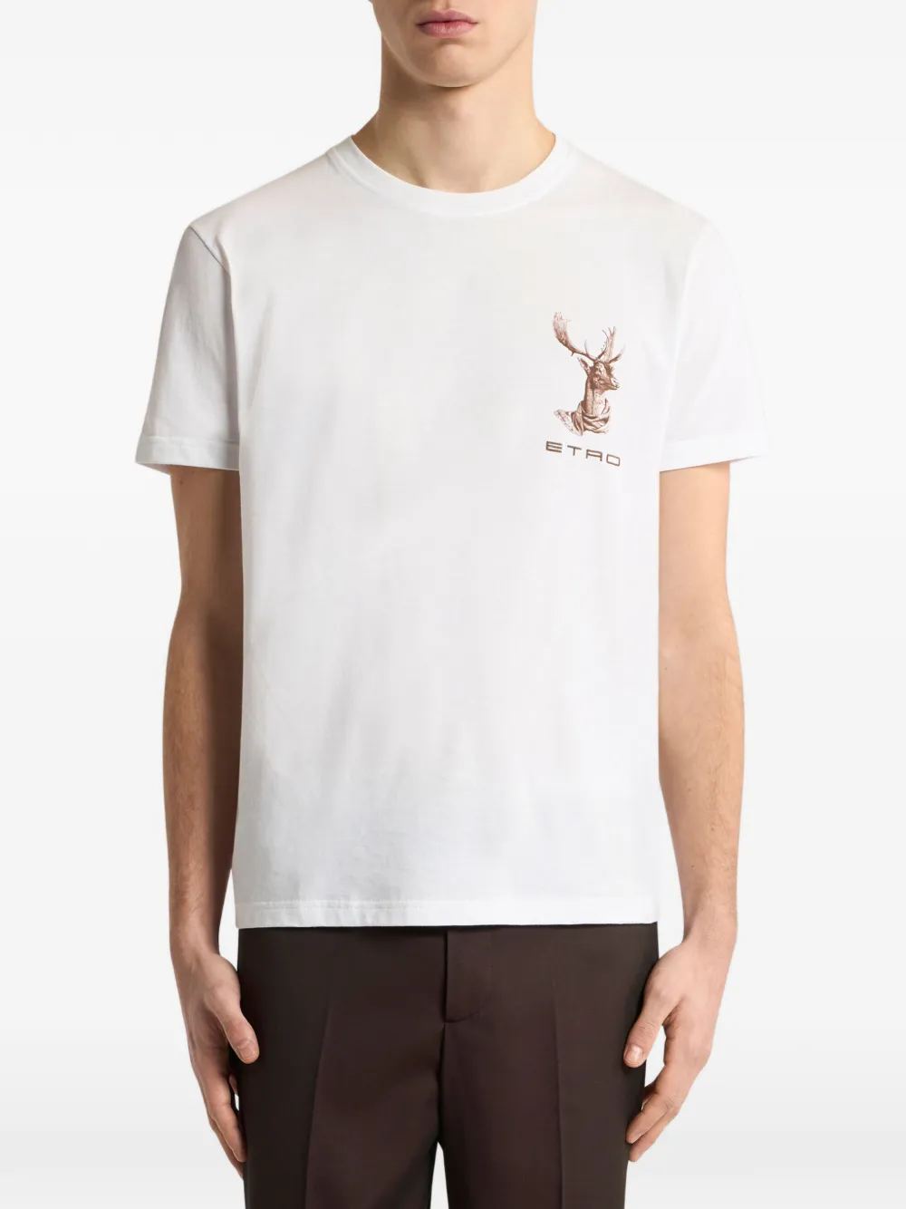 ETRO T-shirt van katoen-jersey met -borduurwerk en elandenprint Wit